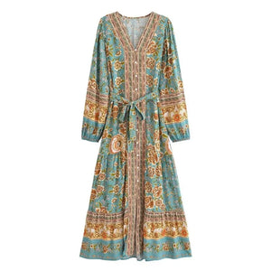 Elegant Floral Print ,Bohemian Maxi Dress ,Holiday Boho Dress