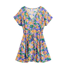Load image into Gallery viewer, Wild Floral Print,Bohemian Mini Dress ,Beach Boho Dress
