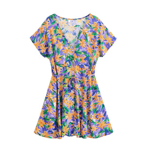 Wild Floral Print,Bohemian Mini Dress ,Beach Boho Dress