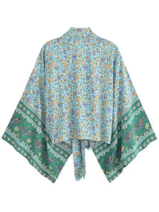 Bohemian Kimono, Boho Bikini Cover-ups,Green Floral Print