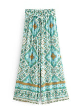 Load image into Gallery viewer, Green Floral Print ,Bohemian Pant , Rayon Boho Pants

