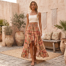 Load image into Gallery viewer, Bohemian High Low Maxi Skirt  Smocked Elastic Beach Vacation Skirts
