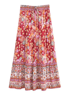 Boho Skirt, Pink Floral ,Bohemian Maxi Skirts