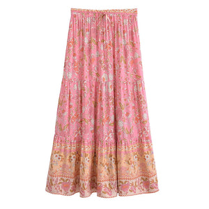 Pink Floral Print ,Beach Bohemian Skirt,Boho Skirts