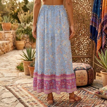 Load image into Gallery viewer, Blue Floral Print ,Bohemian Skirt，Boho Maxi Skirt
