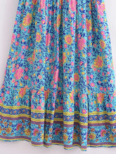 Load image into Gallery viewer, Green Floral Print ,Bohemian Maxi Dress,Boho Dress
