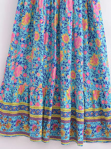 Green Floral Print ,Bohemian Maxi Dress,Boho Dress