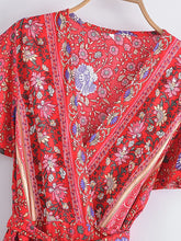 Load image into Gallery viewer, Green Wild Floral-Wrap Boho Mini Dress
