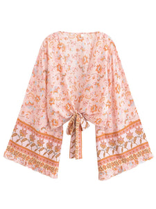 Wild Floral Print ,Short Kimono ,Bikini Cover-ups