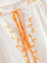 Load image into Gallery viewer, Bird Floral Embroidered ,Linen Cotton Blouse ,Lace-up Tassel Boho Shirt
