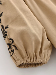 Retro Floral Emberoidery, Linen Cotton Vacation, Boho Maxi Dress