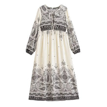 Load image into Gallery viewer, Bohemian Floral Print Maxi Dress V Neck Tie Long Sleeve Beach Holiday Dress
