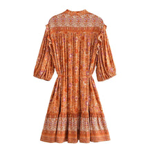 Load image into Gallery viewer, Mini Dress, Boho Dress,Brown Floral Print
