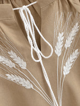 Load image into Gallery viewer, Wheat Embroidered, Linen Cotton Blouse,Lace-up Tassel Loose Boho Shirt
