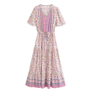 Green Floral Print ,Bohemian Maxi Dresses,Boho Dress