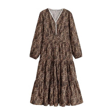 Load image into Gallery viewer, Lantern Sleeve Tiered A-Line Robe Autumn Holiday Vacation Maxi Dress
