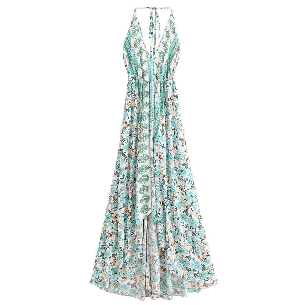 Wild Floral ,Open Back,Strapless Boho Dress