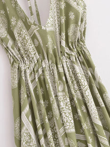 Floral Print ,Backless Sexy Beach Bohemian Dress,, High-Low Boho Dress
