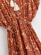 Load image into Gallery viewer, Brown Floral Tassel Beach Bohemian Maxi Dress  Vacation Boho Dress
