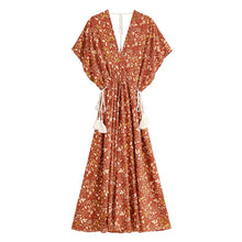 Load image into Gallery viewer, Brown Floral Tassel Beach Bohemian Maxi Dress  Vacation Boho Dress
