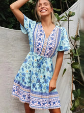 Load image into Gallery viewer, Wild Floral Print, Summer Bohemian Mini Dress,Vacation Boho Dress
