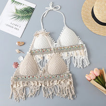 Load image into Gallery viewer, Hollow Out Sleeveless ,Bohemian Crop Tops ,Floral Tassel Knitted Camis
