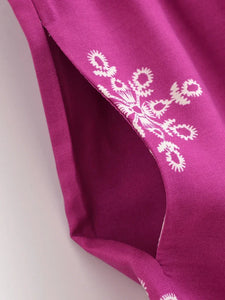 Purple Floral , Wide Leg Pants with Pockets ,Vacation Boho Pant