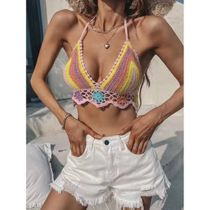 Hollow Out,Sleeveless Crop Tops,Boho Floral Camis