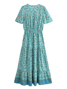 Green Floral Print ,Bohemian Maxi Dresses,Boho Dress