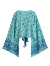 Load image into Gallery viewer, Boho Floral Print Rayon Kimono Top - Ruffle Flare Sleeve Tie Front Beach Cover-up
