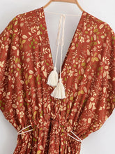 Load image into Gallery viewer, Brown Floral Tassel Beach Bohemian Maxi Dress  Vacation Boho Dress
