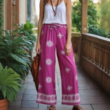 Load image into Gallery viewer, Purple Floral , Wide Leg Pants with Pockets ,Vacation Boho Pant
