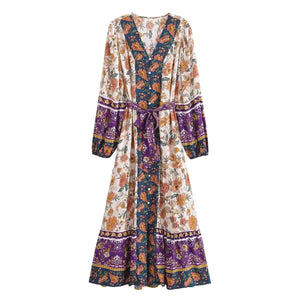 Elegant Floral Print ,Bohemian Maxi Dress ,Holiday Boho Dress