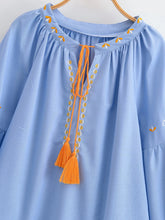 Load image into Gallery viewer, Lantern Sleeve , Floral Embroidered Linen Cotton Blouse,Loose Boho Shirt
