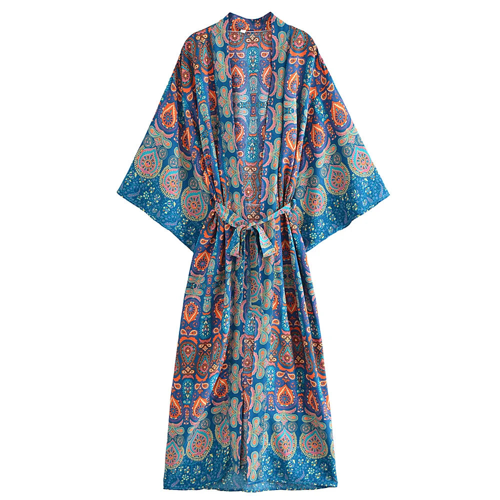 Multi Floral Print ,Bohemian Kimono Robe,Boho Bikini Cover-ups