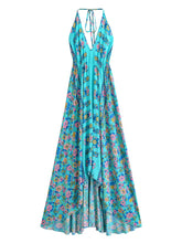 Load image into Gallery viewer, Peacock Green ,Backless Sexy Maxi Dress,High-Low Tassel Boho Dress
