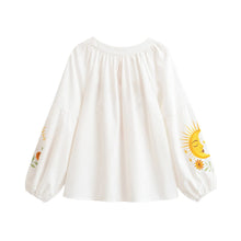Load image into Gallery viewer, Sun and Floral Embroidery Linen Cotton Shirts  Boho Blusas
