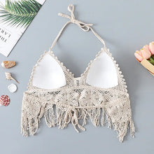 Load image into Gallery viewer, Hollow Out Sleeveless ,Bohemian Crop Tops ,Floral Tassel Knitted Camis
