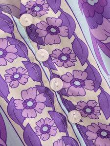 Purple Floral Print ,Button V-neck ,Boho Dress