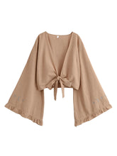 Load image into Gallery viewer, Star Moon Embroidery Short Bohemian Kimono Ruffles Flare Sleeves
