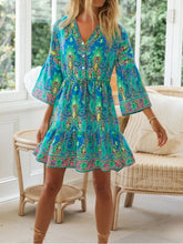 Load image into Gallery viewer, Wild Floral Print,Bohemian Mini Dresses ,Holiday Boho Dress
