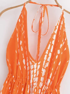 Floral Print ,Backless Sexy Beach Bohemian Dress,, High-Low Boho Dress