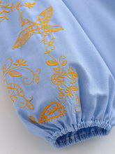 Load image into Gallery viewer, Bird Floral Embroidered ,Linen Cotton Blouse ,Lace-up Tassel Boho Shirt
