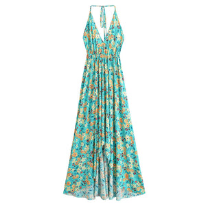 Wild Floral ,Open Back,Strapless Boho Dress
