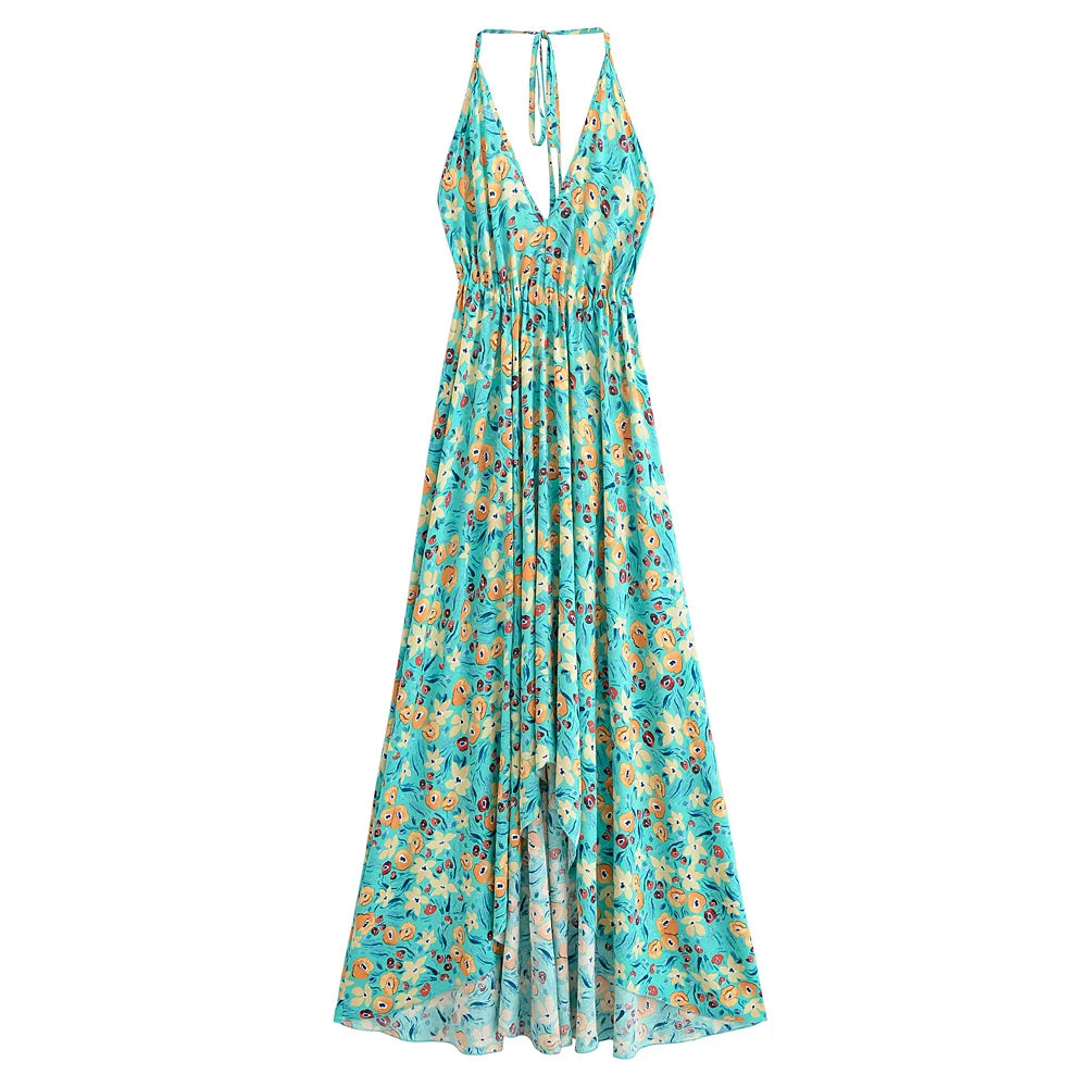 Wild Floral ,Open Back,Strapless Boho Dress