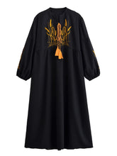 Load image into Gallery viewer, Retro Linen Cotton,Wheat Emberoidery, Lantern Sleeve Boho Maxi Dress
