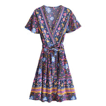 Load image into Gallery viewer, Green Wild Floral-Wrap Boho Mini Dress
