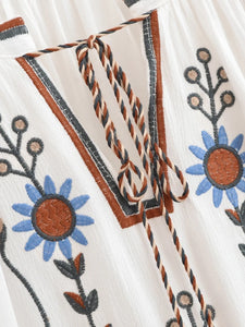 Floral Embroidery, Linen Cotton Shirts ,Boho Blusas