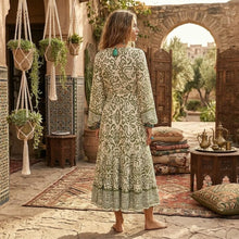 Load image into Gallery viewer, Ethnic Floral Long Sleeve Tassel Rayon Beach Bohemian maxi Dress
