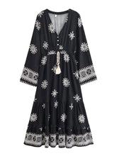 Load image into Gallery viewer, Ethnic Floral Long Sleeve Tassel Rayon Beach Bohemian maxi Dress
